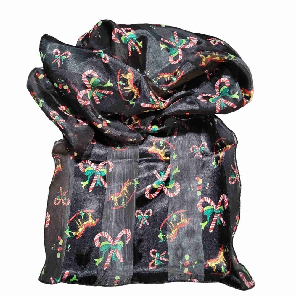 Christmas scarf- black with candy canes & rocking horses